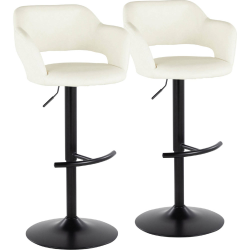 Margarite Adjustable Swivel Bar Stool in Black Metal & Cream Leatherette (Set of 2)